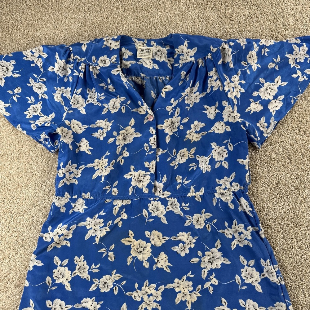 Vintage JB TOO Dress Womens 12 Blue Floral Flutter Sleeve V Neck Sundress